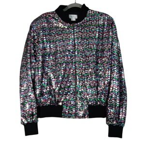 VTG GDT Too Sequin Bomber Jacket Multi Color Festival‎ Party Shiny Coat One Size